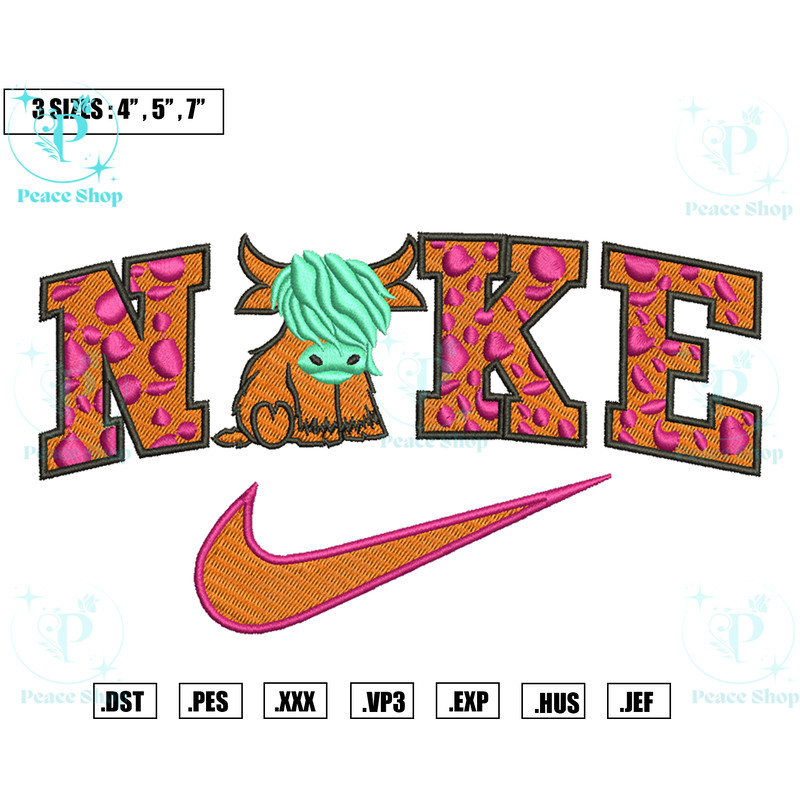 Nike Highland Cow Embroidery Designs, Machine Embroidery Files, Nike Valentine Embroidery Files.png