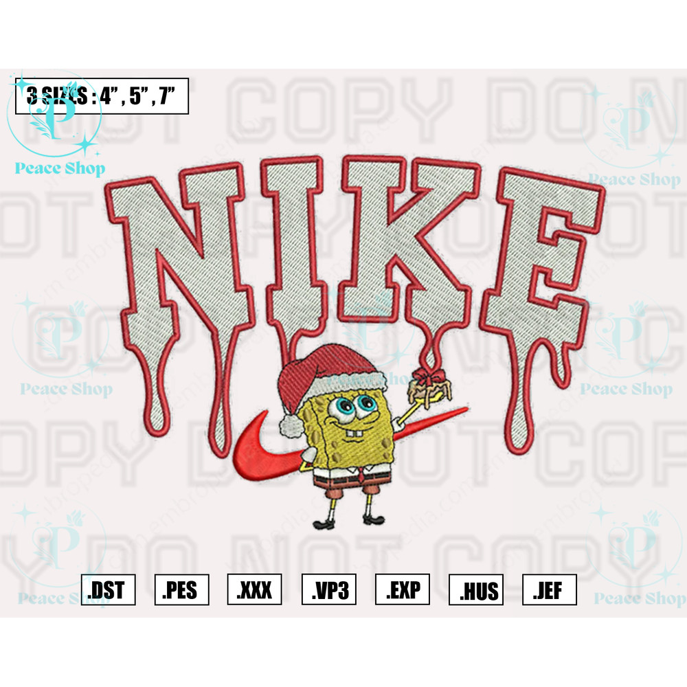 Nike Spongebob Xmas Embroidery Designs, Machine Embroidery Files, Christmas Embroidery Files.png