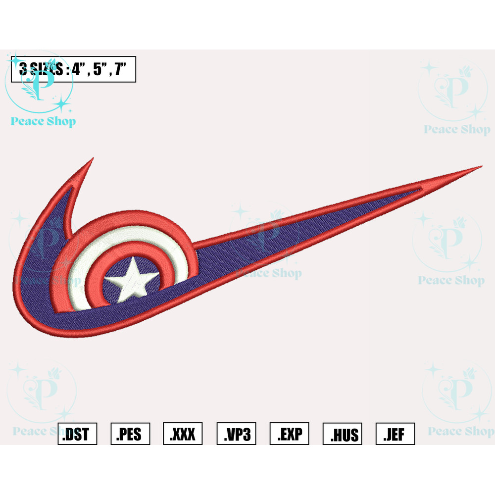 Nike x Captain America Embroidery Desings , Marval Embroidery Designs, Machine Embroidery Design File, Instant Download.png