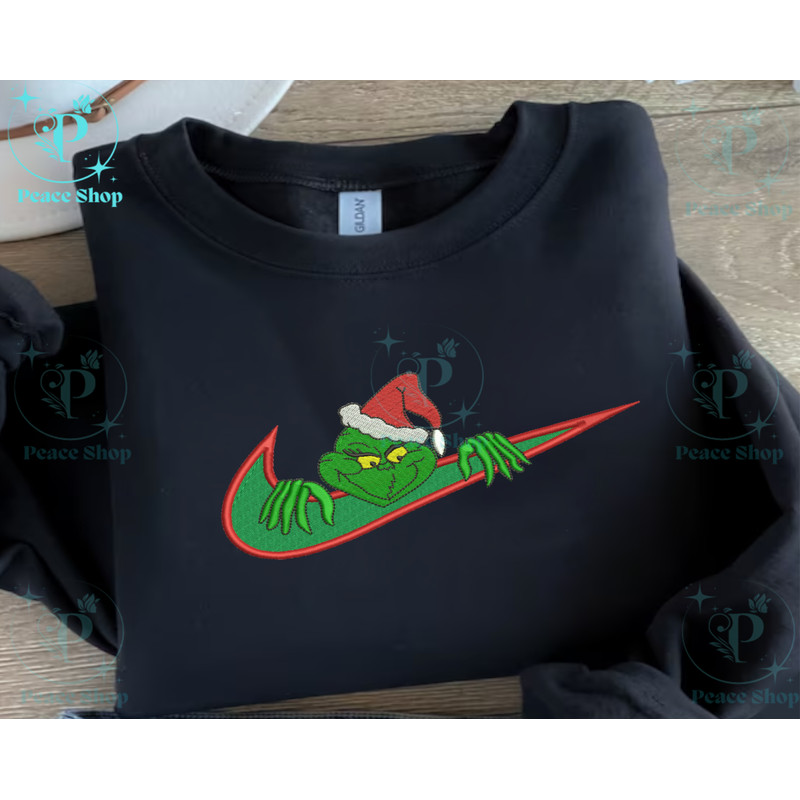 Nike X Grinch Christmas Embroidered Sweatshirt, Grinch Embroidered Sweater, Christmas Hoodie, Unisex Shirt.png