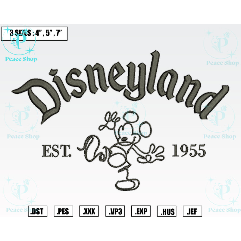 Retro Disneyland Est 1955 Embroidery Designs, Machine Embroidery Files, Disney Embroidery Files.png