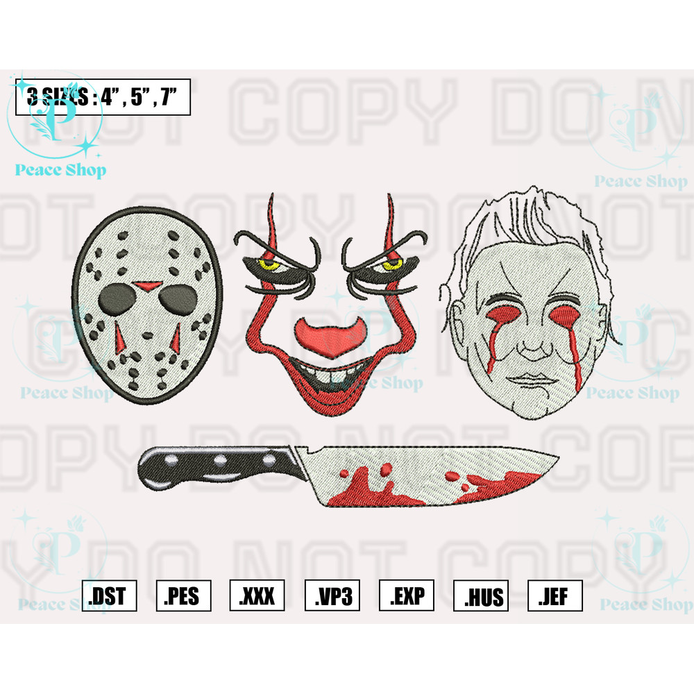 Retro Halloween Horror Embroidery Designs, Horror Killers Characters Digital Embroidery Machine Design Files.png