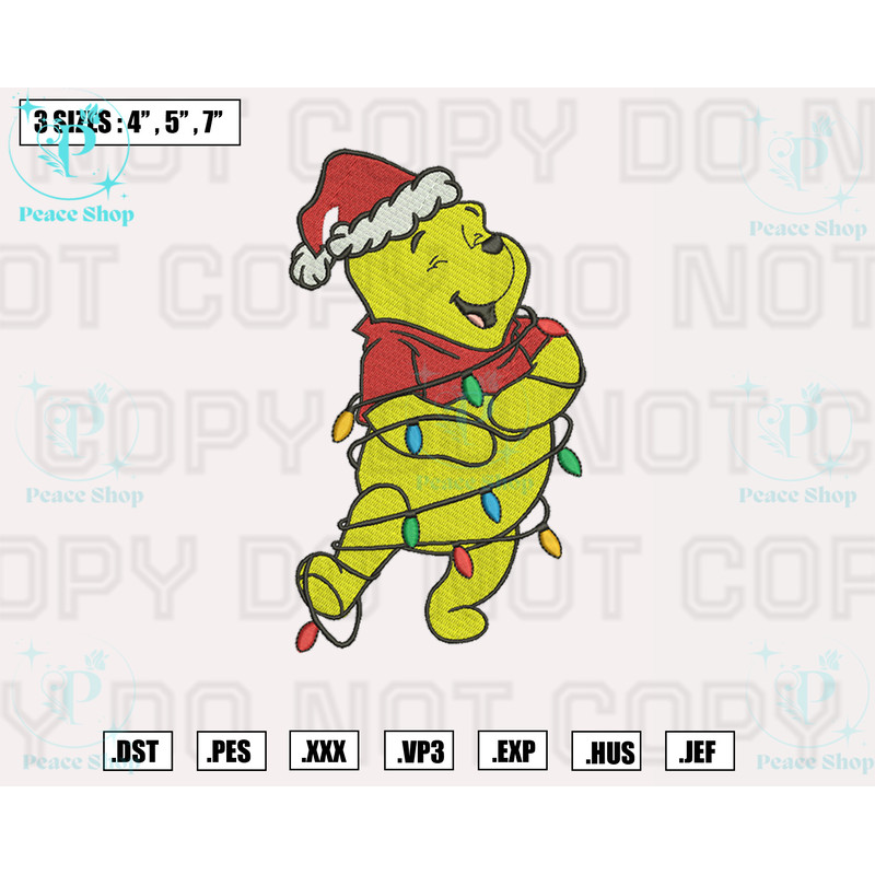 Winnie The Pooh Christmas Lights Embroidery Designs, Machine Embroidery Files, Christmas Embroidery Files.png