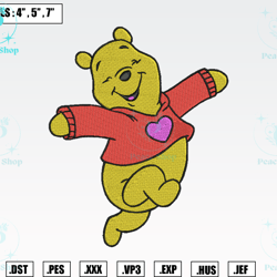 winnie the pooh embroidery designs, machine embroidery files, valentine embroidery files 2