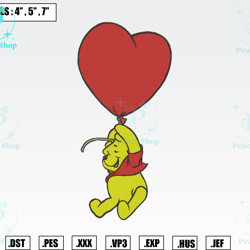 winnie the pooh embroidery designs, machine embroidery files, valentine embroidery files 3