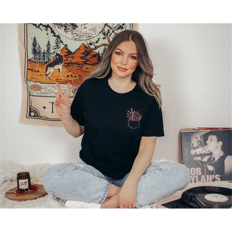 Flowers in Pocket Shirt, Pocket Shirt, Plants Shirt, Wild Flowers Shirt, Birthday Gift, Shirt for Plant Lover, Gift for.jpg