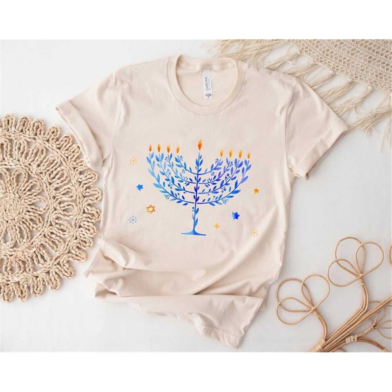 Hanukkah Menorah Watercolor Shirt, Hanukkah Holiday Shirt, Jewish Gift Tee, Festival Of Light, Jewish Festival, Jewish R.jpg