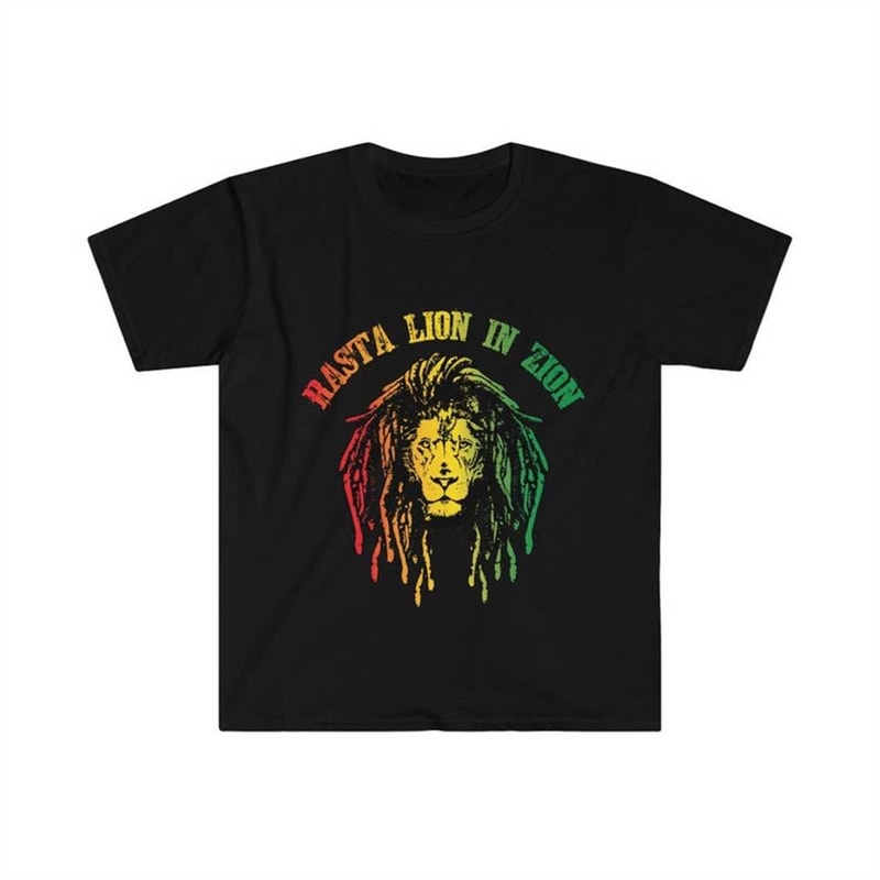 Lion Head Printed T-Shirt - Black and White Graphic Tees - Blissful Reggae Rasta Lion In Zion T-Shirts - Rastafarian Adu.jpg