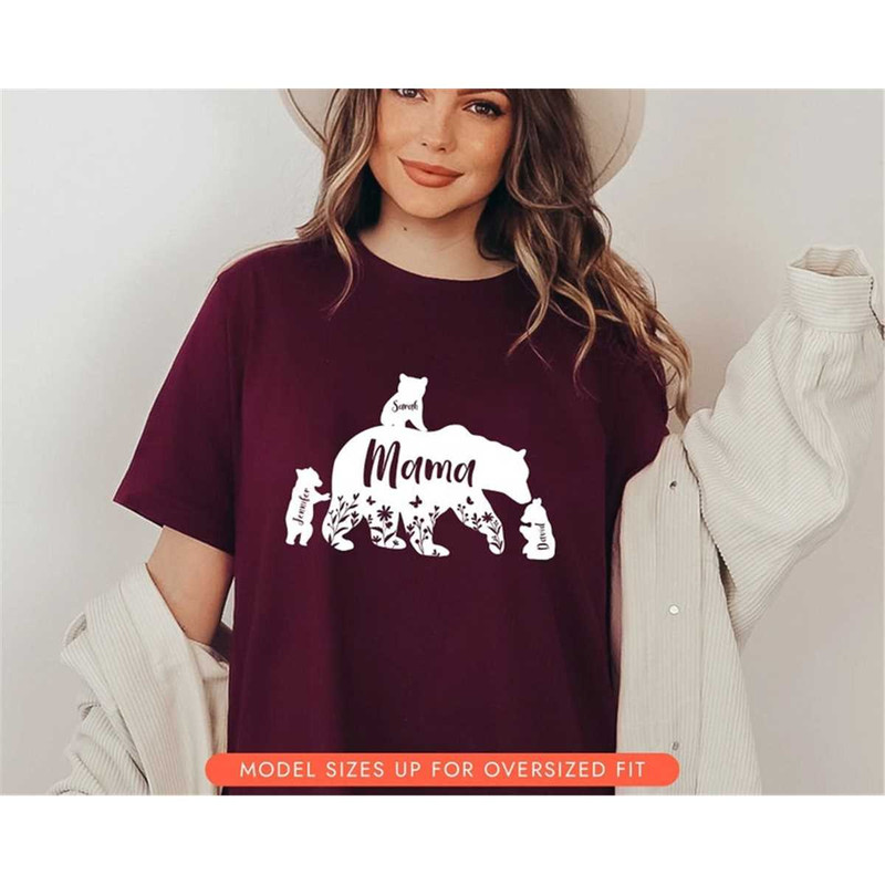 Mama Bear Tshirt, Custom Mama Shirt, Floral Bear Mama Sweater for Mothers Day, Mom Shirts with Kids Names, Cute Mom Shir.jpg