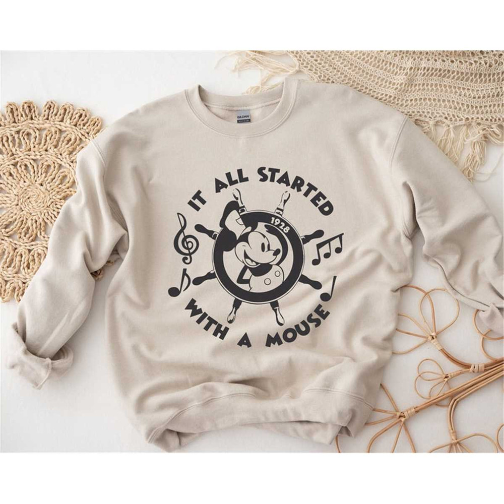 Retro Mickey Est 1928 Sweatshirt, It's all started with a mouse, Disneyland Sweatshirt, Family Vacation , Magic Kingdom.jpg