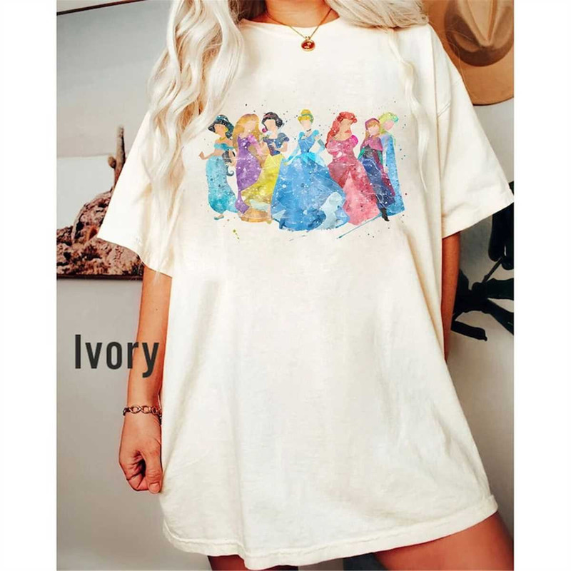 Comfort Color Watercolor Disney Princess Shirt, Retro Disney Princess Shirt, Disney Princess Group Shirt, Girls' Disney.jpg