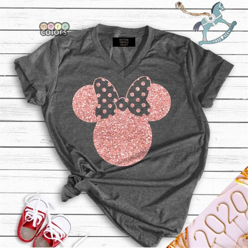 Disney Shirts, Disney Ear Shirt, Glitter Rose Gold Minnie Shirt, Women's Unisex Disney T-Shirt.jpg
