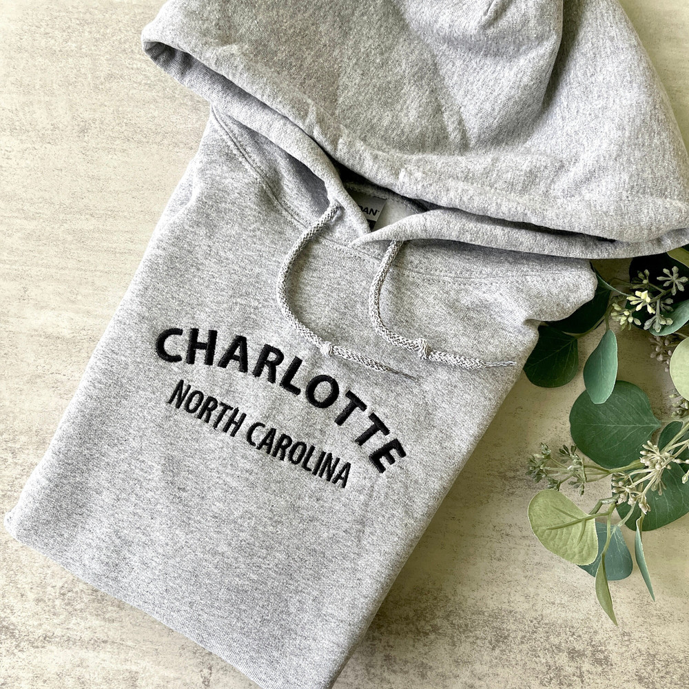 Charlotte North Carolina Embroidered Sweatshirt, Carolina Trendy Sweatshirt, Embroidered City Sweatshirts, Gray, Trendy Hoodie Charlotte.jpg
