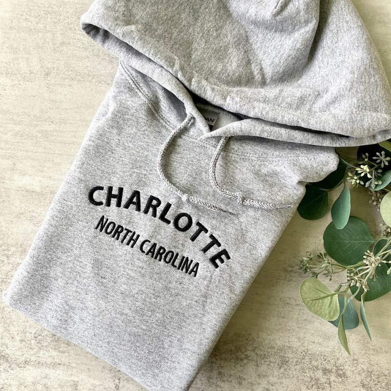 Charlotte North Carolina Embroidered Sweatshirt, Carolina Trendy Sweatshirt, Embroidered City Sweatshirts, Gray, Trendy Hoodie Charlotte.jpg