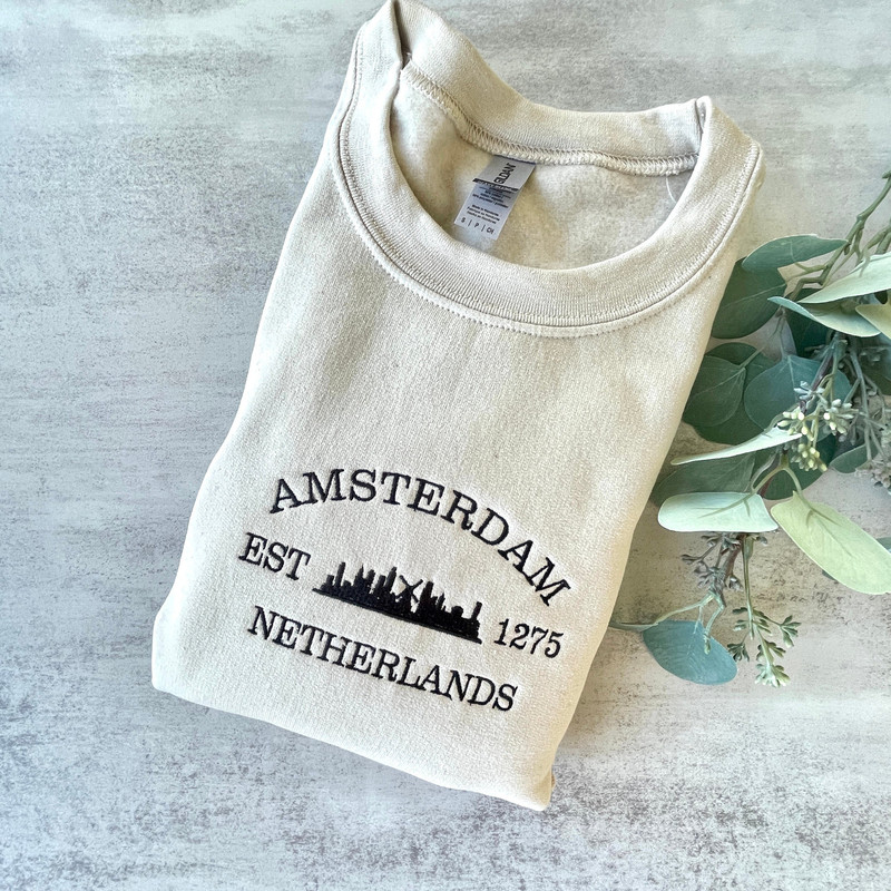 Embroidered Amsterdam Sweatshirt, Netherlands Sweatshirt, Amsterdam Gift, Vacation Gift Idea, Embroidered Amsterdam Crewneck.jpg