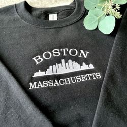 embroidered boston sweatshirt, boston crewneck sweatshirt, boston massachusetts graphic sweatshirt, aesthetic sweatshirt