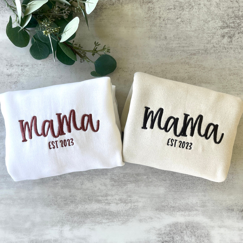 Embroidered Cute Mama Sweatshirt, Custom Est Date Sweatshirt, Gift for Mom, Mom Embroidered Sweatshirt, Custom Sweatshirt, Personalized Gift 1.jpg