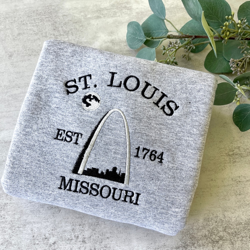 Embroidered St. Louis Missouri Sweatshirt, St. Louis Sweatshirt, City Sweatshirt, Embroidered City Sweatshirts, St Louis Arch.jpg