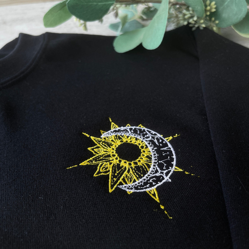 Embroidered Sun and Moon Sweatshirt, Minimal Astrology Sweatshirt, Sun and Moon Crewneck.jpg