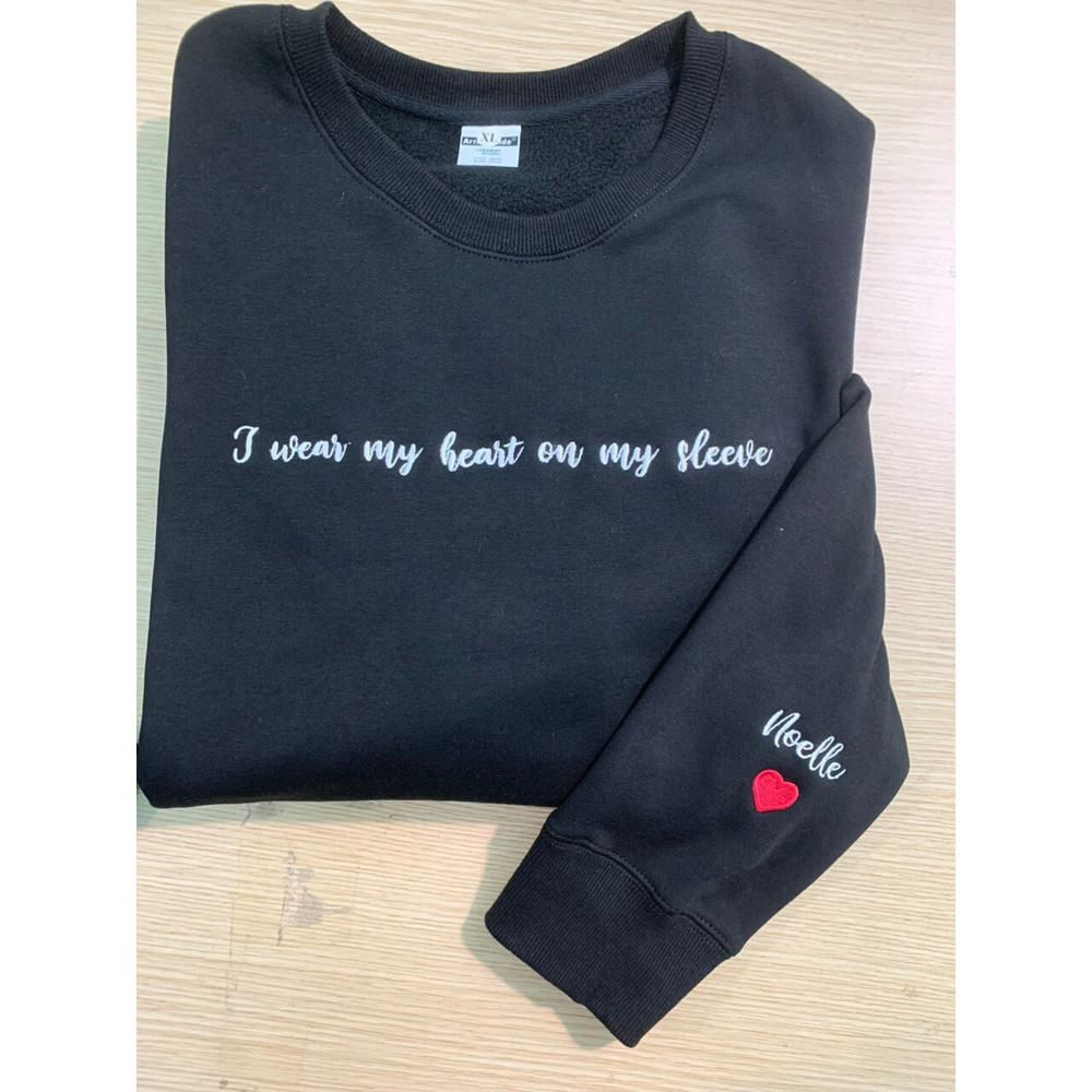 Embroidered I Wear My Heart On My Sleeve with Children Name, Gift for Mom, Custom Mama Shirt With Kids Names,  Mother's Day Gift.jpg