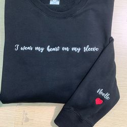 embroidered i wear my heart on my sleeve with children name, gift for mom, custom mama shirt with kids names,  mothers d