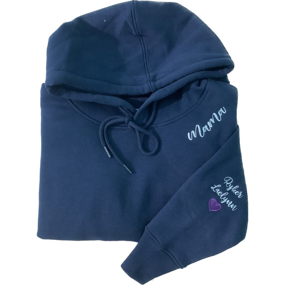 Mama Embroidered Sweatshirt, Custom neckline With Kids Names, Heart On Sleeve, Gift For New Mom, Pregnancy Reveal Hoodie Gift For New Mom 1.jpg