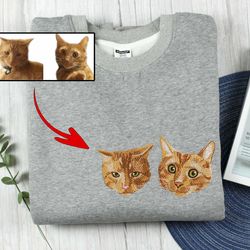 custom embroidered cat sweatshirt, personalized cat face shirt, cat mom sweater, cat dad sweater, gift for cat owner, p