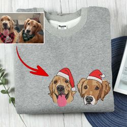custom embroidered dog photo sweatshirt, christmas dog sweatshirt, christmas crewneck sweater, women christmas sweater,