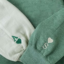 custom embroidered initial and heart couples sweatshirt, personalized couples gift, couples heart hoodie, valentines day
