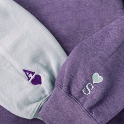 custom embroidered initial and heart couples sweatshirt, personalized couples gift, couples heart hoodie, valentines day
