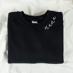 custom embroidered nana sweatshirt with grandkids names on sleeve, personalized minimalist gift grandma sweatshirt or ne