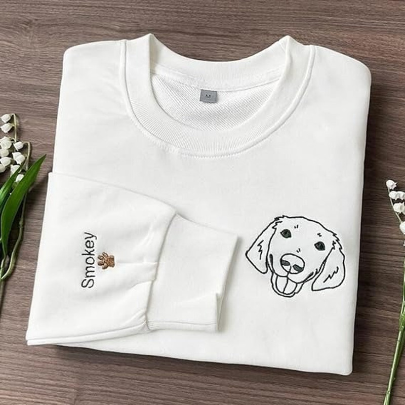 Custom Embroidered Pet Sweatshirt, Personalized One Line Pet Sweatshirt, Custom Dog Portrait Sweatshirt, Dog Mom Sweater, Dog Lover Gifts.jpg