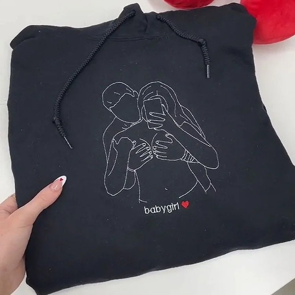 Custom Embroidered Spicy Sweatshirt for Boyfriend, Portrait Sweatshirt from Photo, Valentine Gift for Him, Line Art Photo Crewneck.jpg