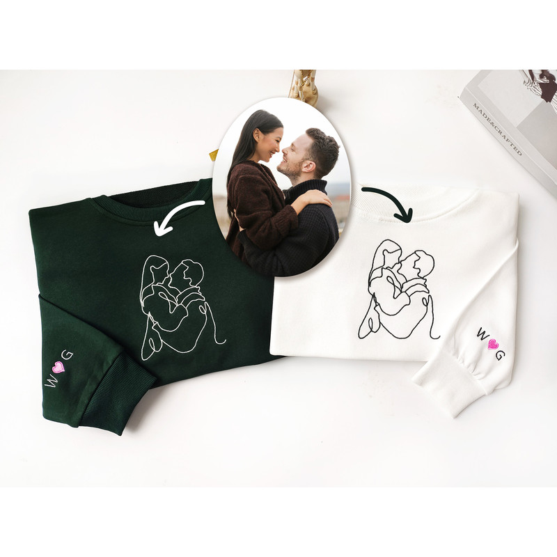 Custom Embroidered Sweatshirt Portrait From Photo, Outline Photo Sweatshirt,Couple Hoodie,Valentine's Day gift,Couple Gifts,Wedding Gift.jpg