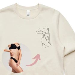 custom sexy photo embroidered sweatshirt, anniversary gifts for girlfriend, outline photo sweatshirt, photo portrait emb
