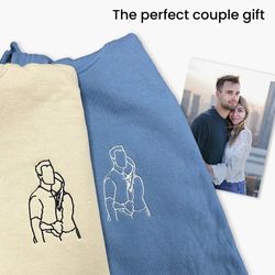 Customized Couple Photo Embroidered Sweatshirt, Outline Photo Sweatshirt, Gift for Girlfriend Boyfriend, Photo Portrait