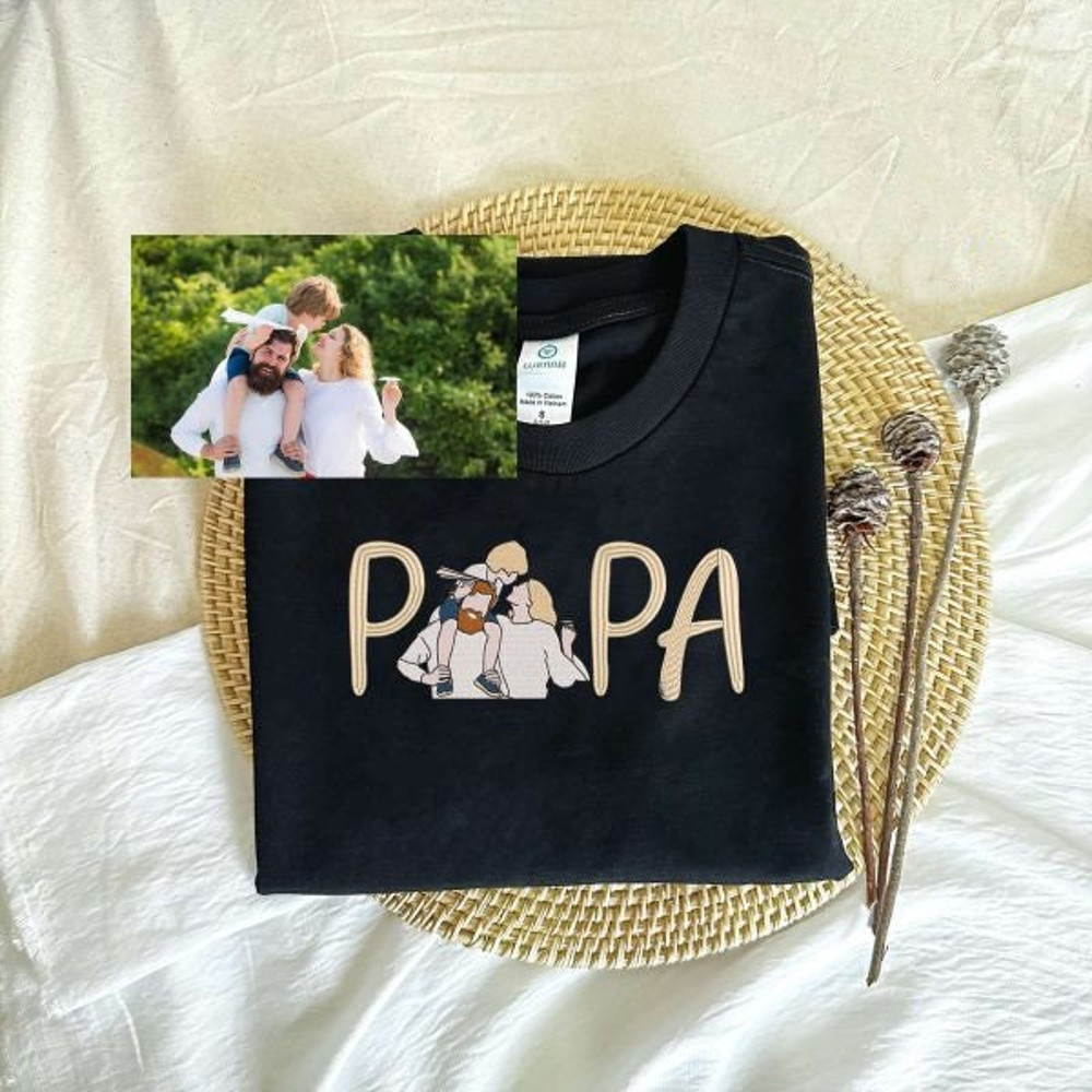 Customized Dad in Family Photo Embroidered Sweatshirt, Gift for Father's Day, Family Photo Embroidered Hoodie, Gift from Daughter.jpg