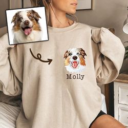 Customized Dog Photo Embroidered Sweatshirt, Photo Portrait Embroidered Hoodie, Gift for Dog Lovers, Pet Embroidered Swe