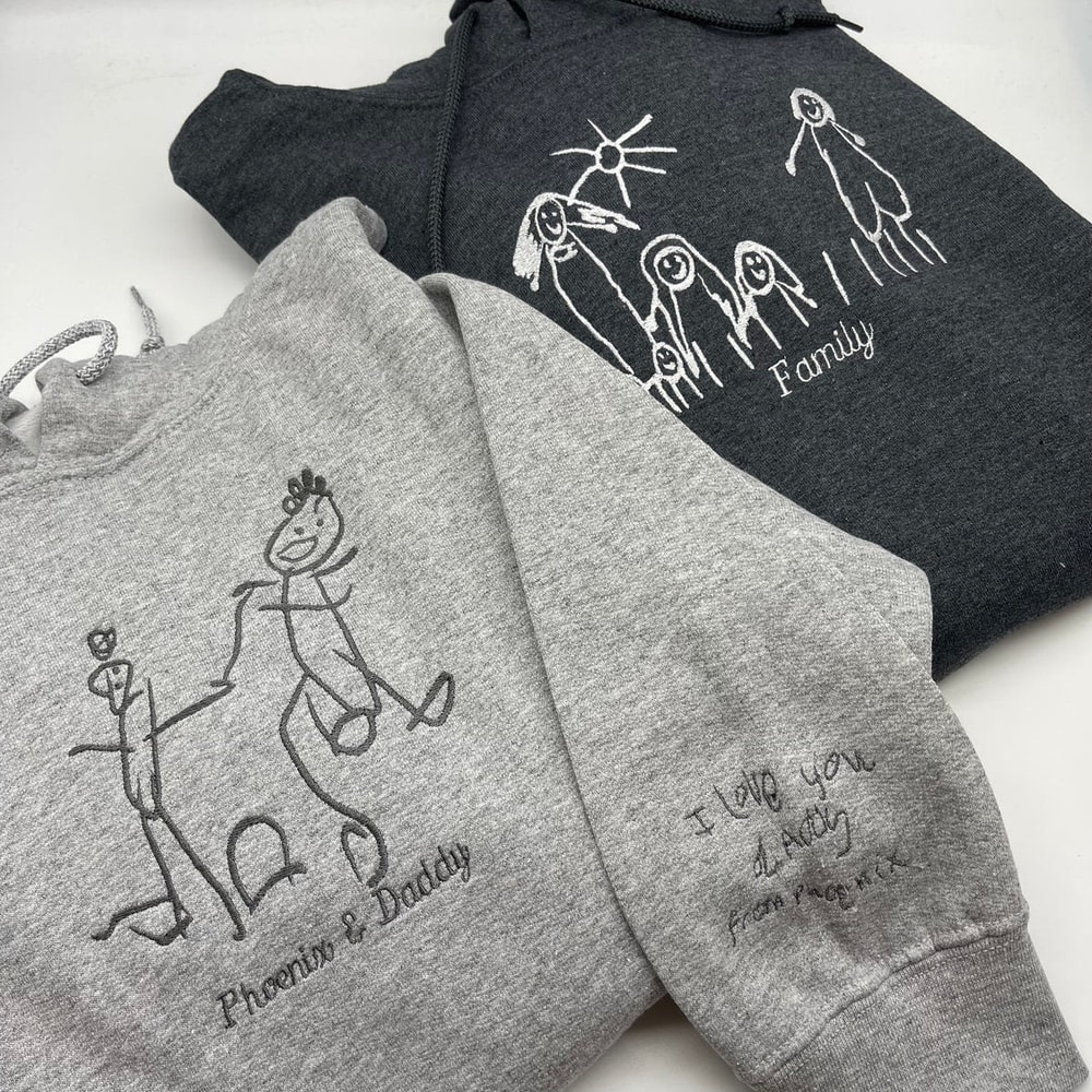 Customized Kids Drawing Embroidered Sweatshirt, Kids Drawing Embroidered Hoodie, Gift for Father Mother, Family Photo Embroidered Sweatshirt.jpg