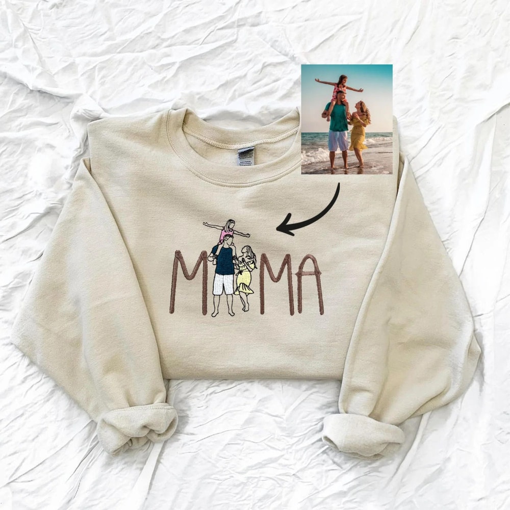 Customized Mama in Family Photo Embroidered Sweatshirt, Gift for Mother's Day, Family Photo Embroidered Hoodie, Gift from Daughter Son.jpg