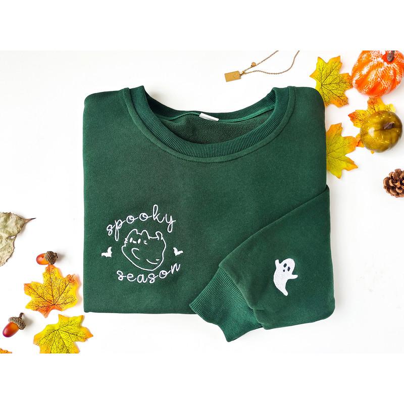 Embroidered Cat Ghost Sweatshirt,Embroidered Halloween Hoodie,Cute Halloween Apparel, Embroidered Cat Crewneck,Autumn Crewneck.jpg