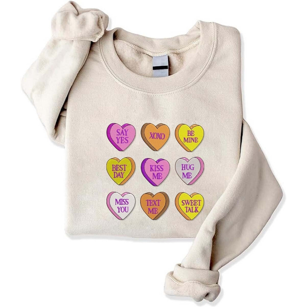 Embroidered Valentines Sweatshirt, Be Mine Sweatshirt, Conversation Hearts Shirt, I Love You Shirt, Heart Candy Shirt, Couple Shirt.jpg