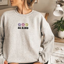 embroidered be kind sweatshirt trendy kindness crewneck smiley face sweatshirt