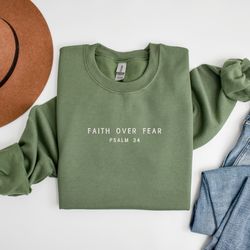 embroidered faith over fear sweatshirt psalm 34 crewneck bible verse embroidered sweatshirt