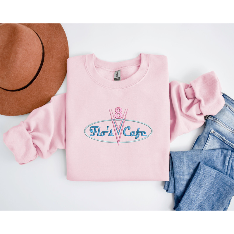 Embroidered Flo's V8 Cafe Sweatshirt  Trendy Cars Land Crewneck  Embroidered California Adventure Sweatshirt.jpg