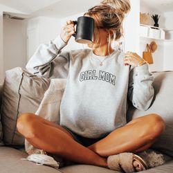 embroidered girl mom sweatshirt trendy motherhood crewneck embroidered varsity letter sweatshirt gift for mom