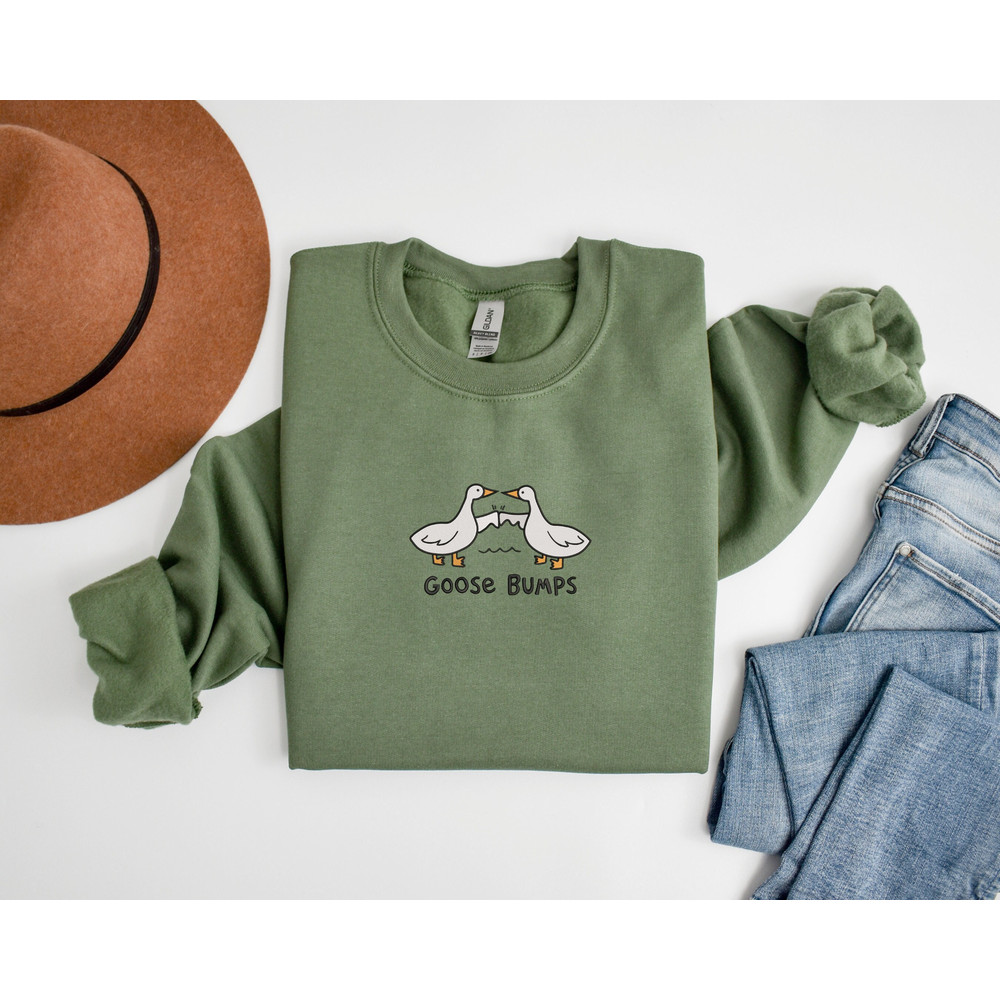 Embroidered Goose Bumps Sweatshirt  Silly Goose Crewneck  Embroidered Duck Sweatshirt.jpg
