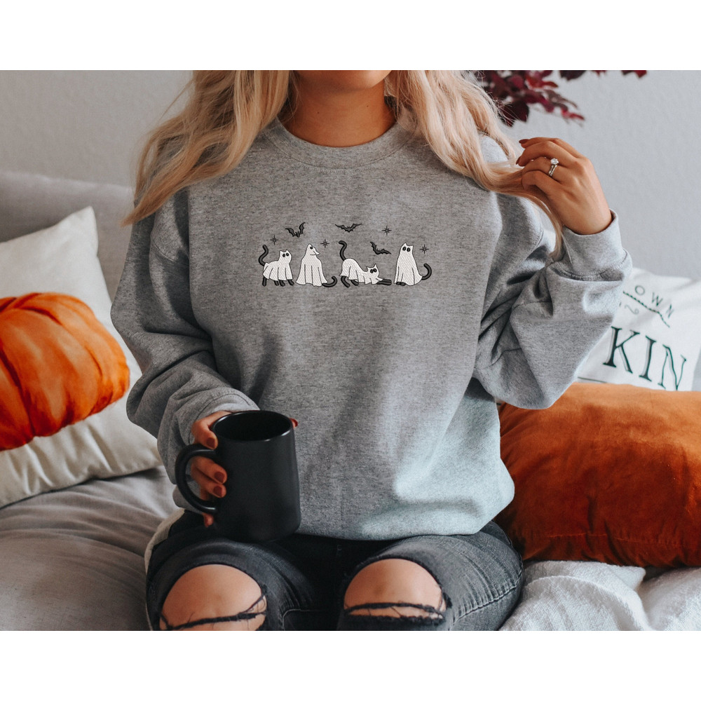 Embroidered Halloween Cat Sweatshirt  Spooky Ghost Cat Crewneck  Embroidered Sweatshirt  Oversized Fall Sweatshirt.jpg