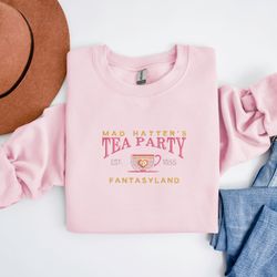 embroidered mad hatters tea party sweatshirt trendy alice crewneck embroidered sweatshirt