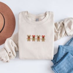 embroidered mickey and minnie gingerbread sweater  christmas crewneck  gingerbread sweatshirt
